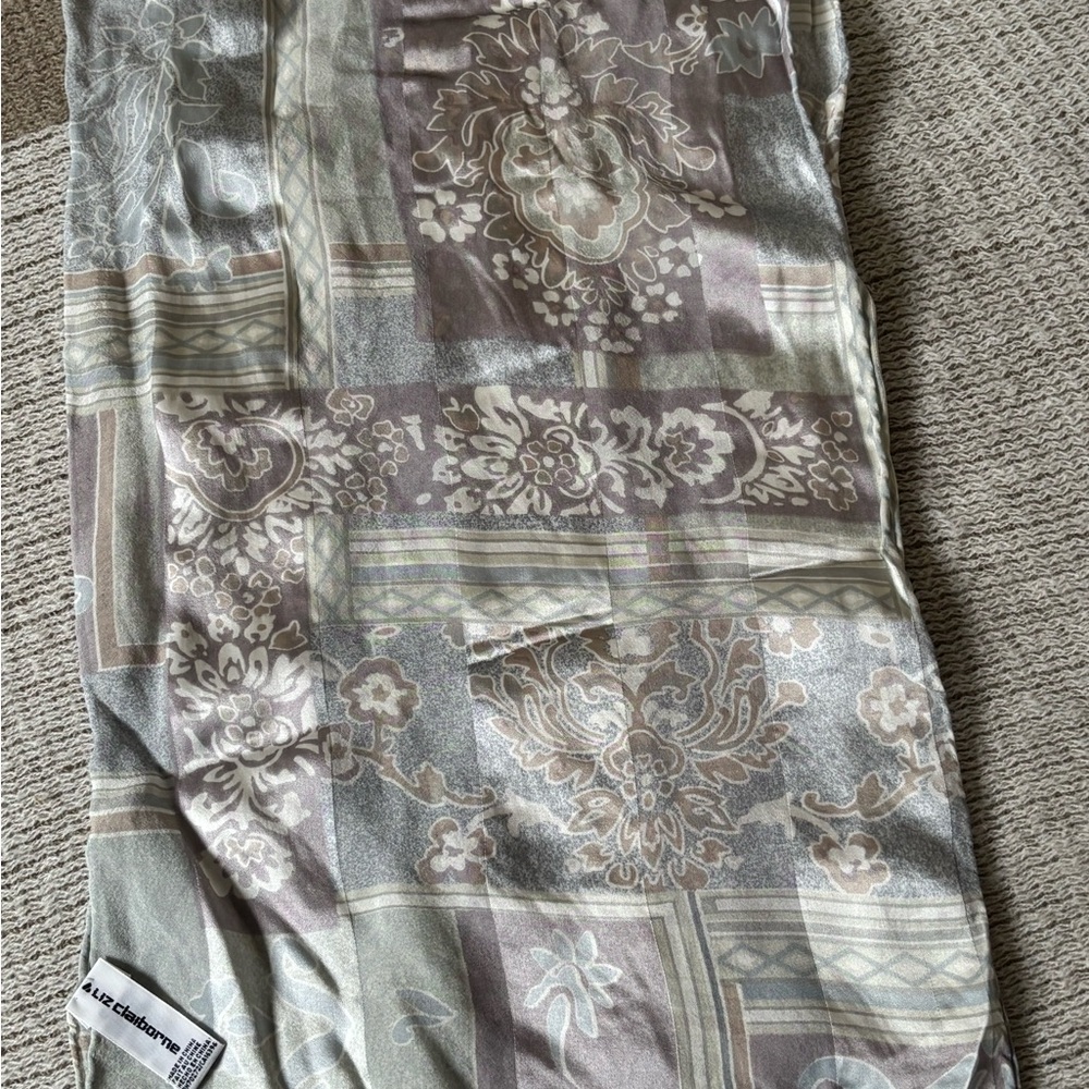 Liz Claiborne Blue, Green & Lavender Floral 100% Silk Scarf